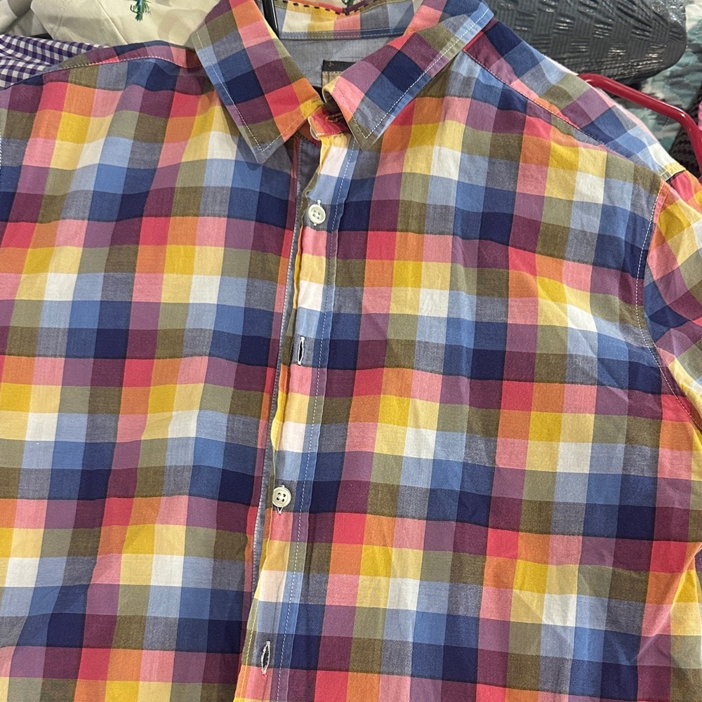 BOSS ORANGE Multicolor Plaid Button-Down Shirt - Blue/Yellow/Pink